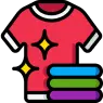 Clean red shirt with sparkle icon symbolizing freshly washed and professionally cleaned clothing.